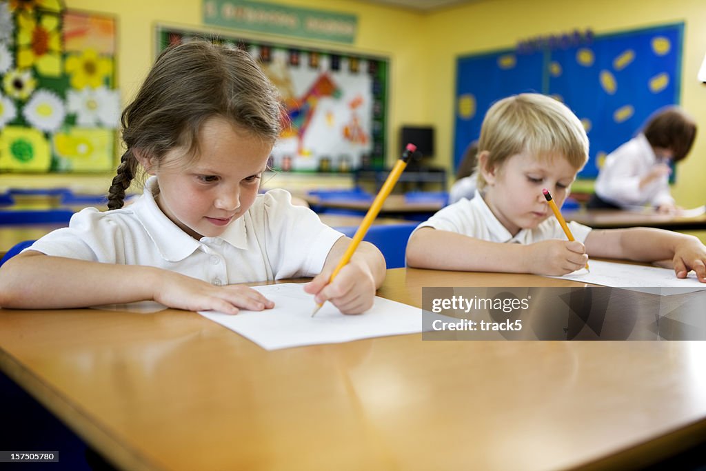 Primary school Children sitting at their desk's and working