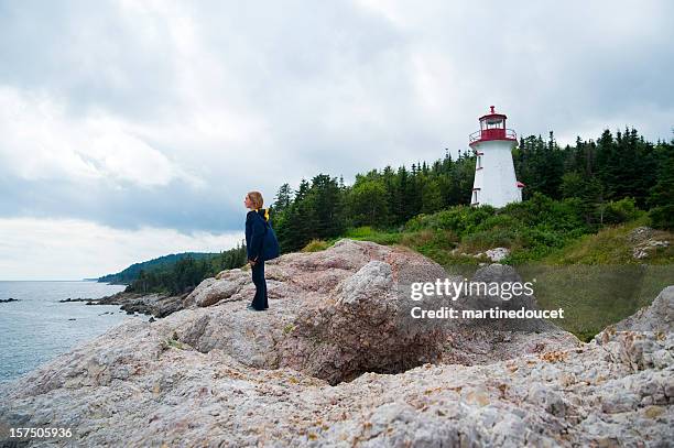 lighthouse in the gaspesian bay of port-daniel - gaspe peninsula stock pictures, royalty-free photos & images
