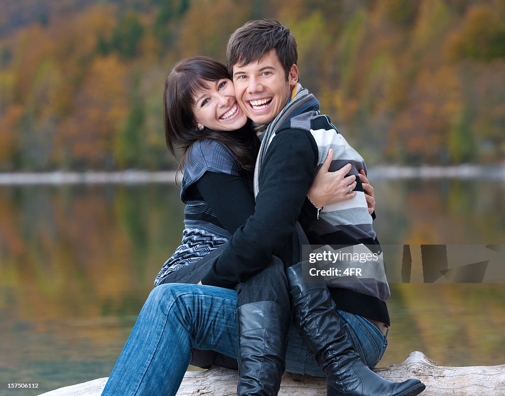 Couple hugging Outdoor - Candid Autumn Portrait (XXXL)