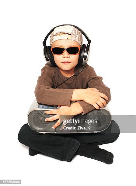 boy with stereo - kids rom stock pictures, royalty-free photos & images