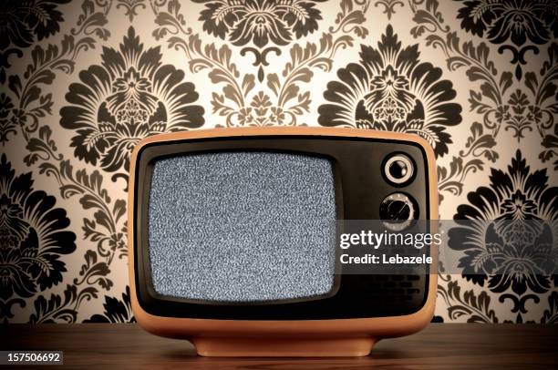 old bw tv (clipping path) - 1970s television set stock pictures, royalty-free photos & images