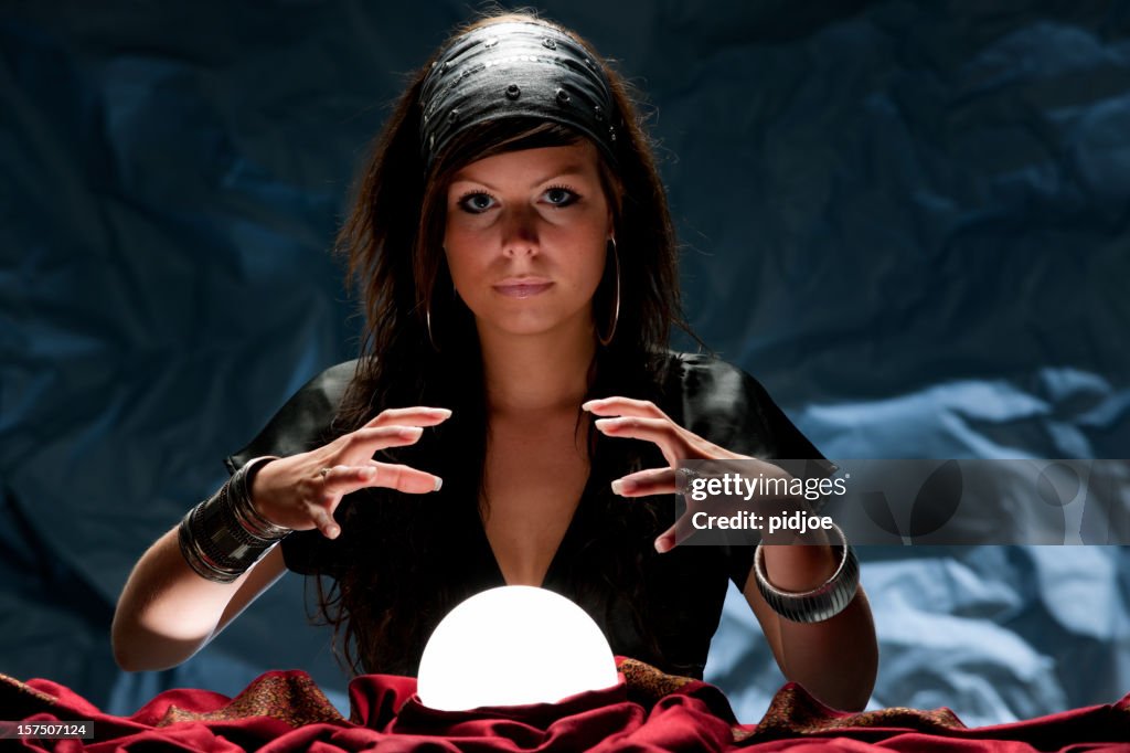 Fortune teller with glowing crystal ball XXXL