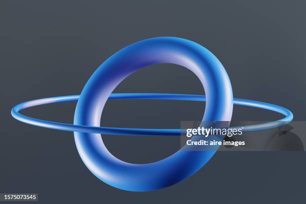 spherical design of a blue atom in a 3d rendered three dimensional image, front view - 3 colores stock pictures, royalty-free photos & images