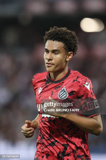 Club's Antonio Nusa pictured during the return game between Danish AGF Aarhus and Belgian soccer team Club Brugge, in the second qualifying round of...