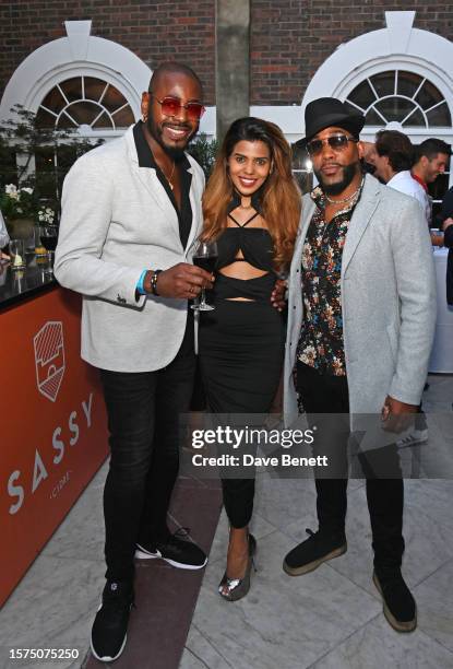 Ben Ofoedu, Sanjuna Madonakendi and Kule T attend Hospitality Titans' 3rd Birthday members mixer at Dartmouth House on August 3, 2023 in London,...