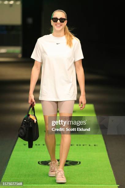 Ivana Dojkic of the Seattle Storm arrives to the arena before the game on August 20, 2023 at Climate Pledge Arena in Seattle, Washington. NOTE TO...