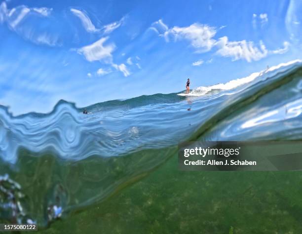 Malibu, CA A surfer takes advantage of a good south swell and warm water as he surfs on a hot summer day at Malibu Surfrider Beach in Malibu Tuesday,...