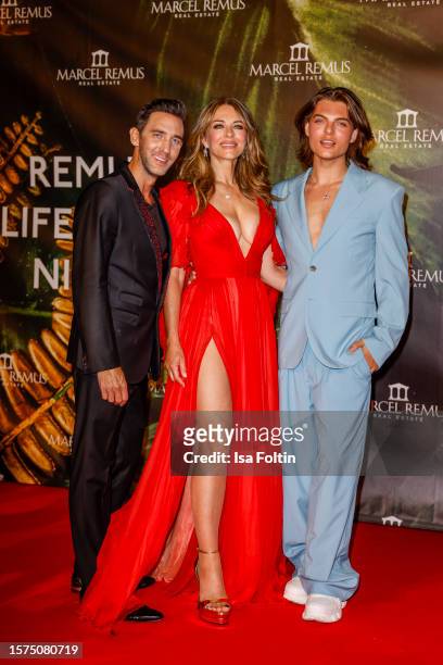 Marcel Remus, US actress Liz Hurley and her son Damian Hurley during the Remus Lifestyle Night on August 3, 2023 in Palma de Mallorca, Spain.