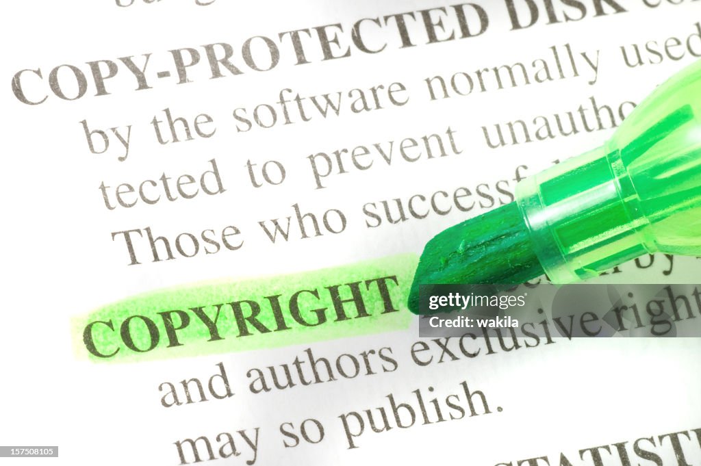 Copyright defintion highligted in dictionary - denotation