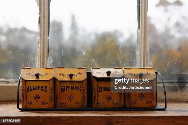 antique spice containers - allspice stock pictures, royalty-free photos & images