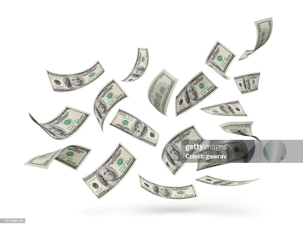 100 US-Dollar-Scheine, die In Luft