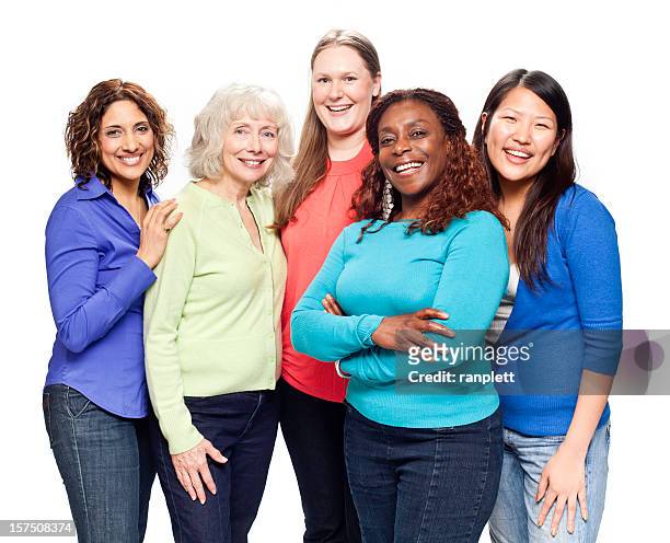 diverse natural women with beautiful smiles - five people stock pictures, royalty-free photos & images