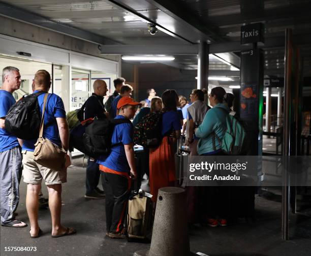 People evacuated from Niger arrive at the Paris Charles de Gaulle Airport in Roissy, near Paris, France on August 04, 2023. France announced it has...
