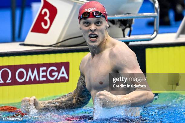 Matthew Richards of Great Britain celebrates after competing in the 200m Freestyle Men Final during the 20th World Aquatics Championships. Matthew...