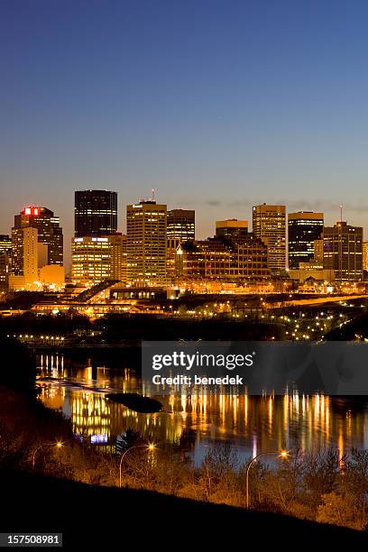 downtown edmonton in the evening - edmonton skyline stock pictures, royalty-free photos & images