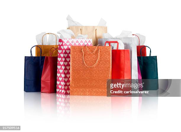bolsas de compras con trazado de recorte - bolsa de papel fotografías e imágenes de stock