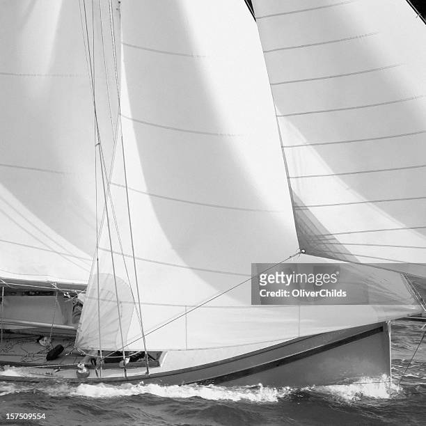 traditional falmouth working boat under sail. - jib stockfoto's en -beelden
