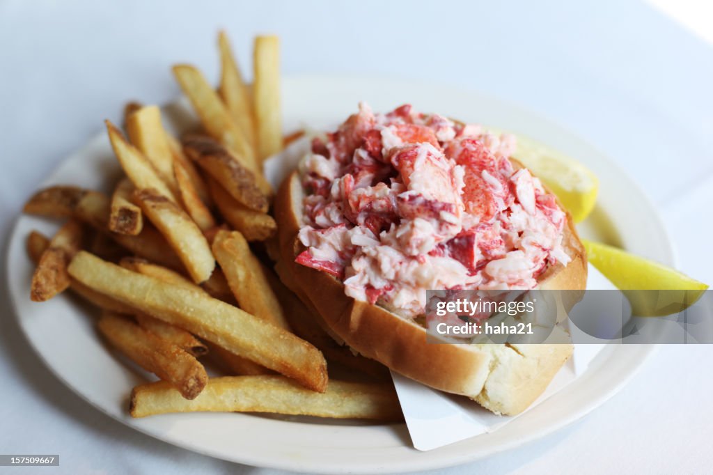 Lobster Seafood Roll Sandwich with French Fries