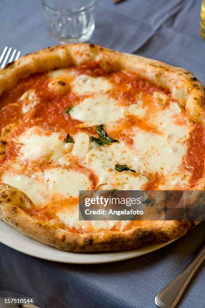 authentische neapolitanische pizza margherita - cheese pizza stock-fotos und bilder