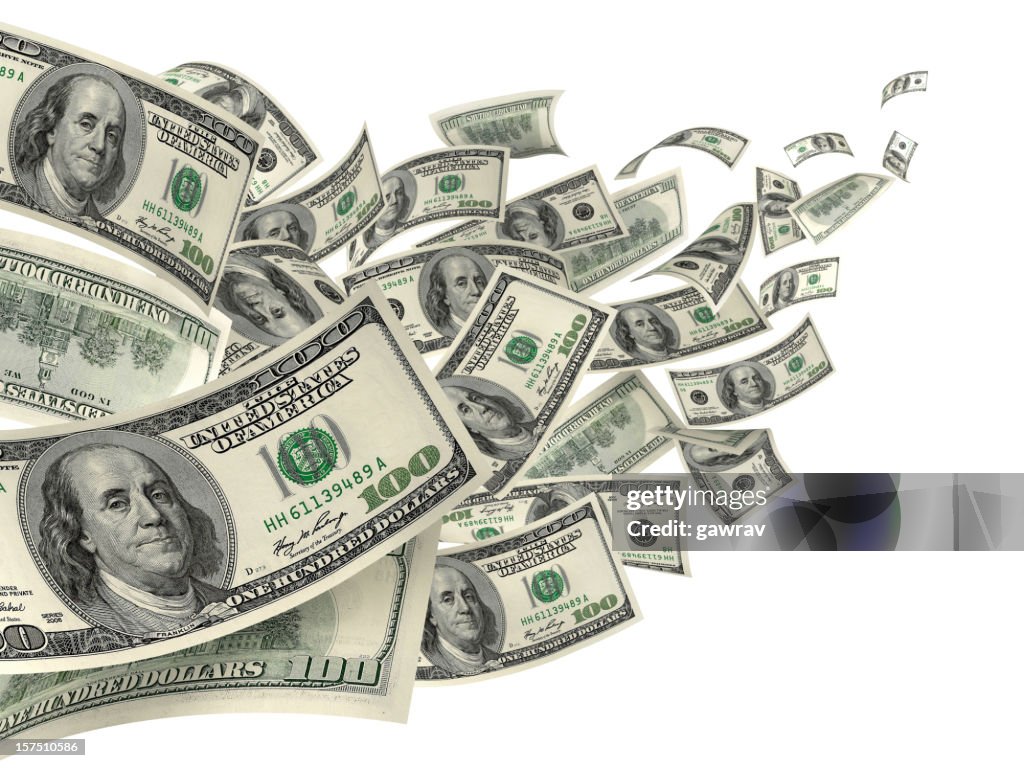 100 US-Dollar-Scheine im Wind