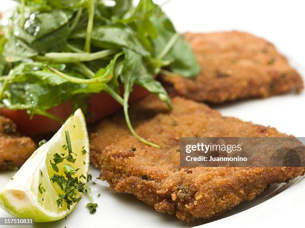 veal milanese with salad - cutlet stock pictures, royalty-free photos & images