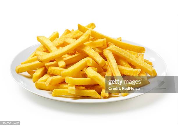 french fries on plate - frites stockfoto's en -beelden