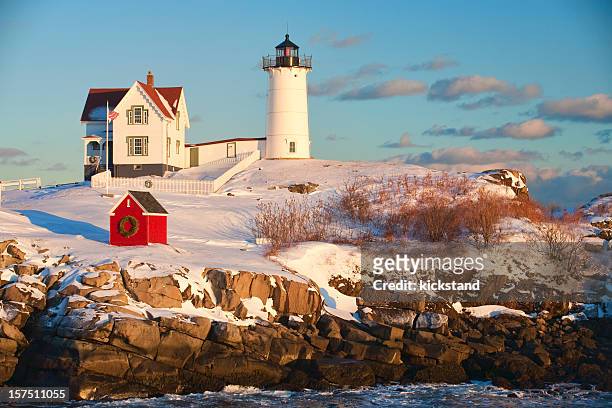 cape neddick ("nubble") light - maine lighthouse stock pictures, royalty-free photos & images