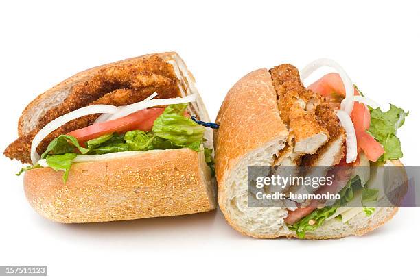 chicken milanese sandwich - fried chicken white background stock pictures, royalty-free photos & images