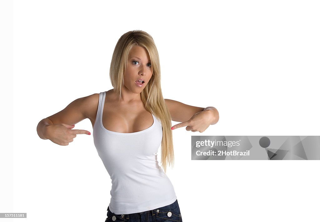 Girl Pointing a her Chest