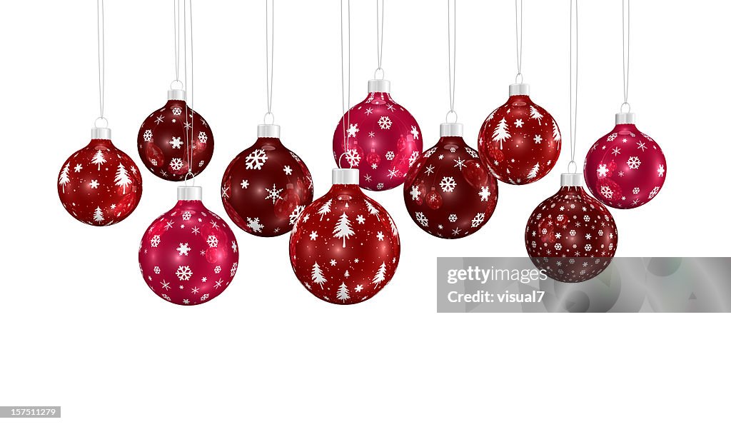 Bunch of xmas ornaments hanging on a chain