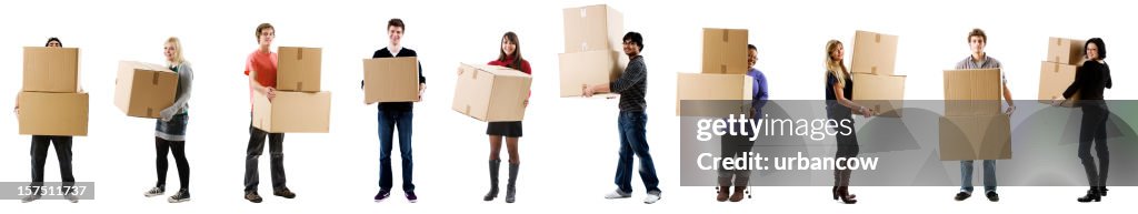 Students with boxes, moving in