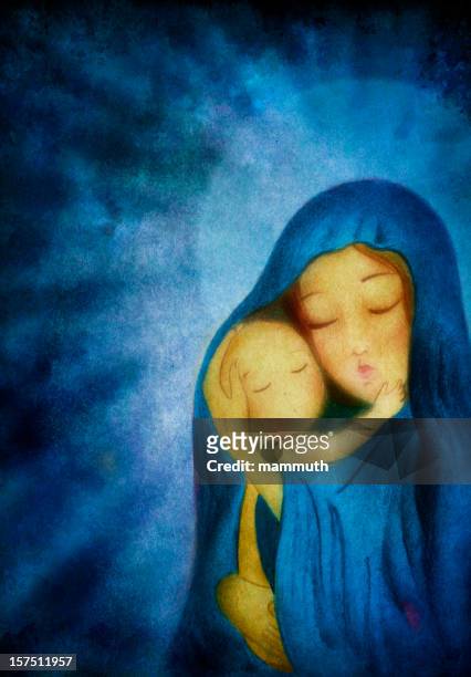 mary holding the child jesus before dark blue background - mary moody 幅插畫檔、美工圖案、卡通及圖標