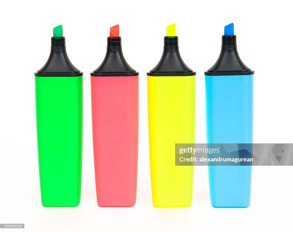 Set of four highlighters on white background