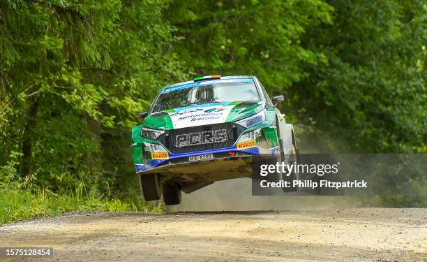 Jyväskylä , Finland - 4 August 2023; Joshua Mc Erlean and James Fulton from Ireland in their Hyundai i20 N during Stage 4 Myhinpaa of the FIA World...