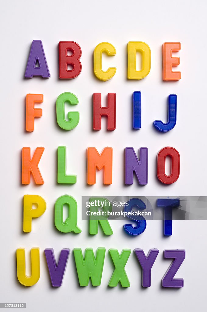 Letras de plástico em fundo branco