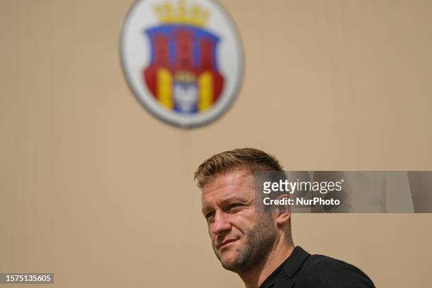 Jakub Blaszczykowski arrives at the Krakow City Office for a meeting with the Mayor of the City, where he receives the 'Honoris gratia' award, which...