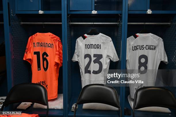 General view of the AC Milan dressing room ahead the Pre-Season Friendly match between Juventus and AC Milan at Dignity Health Sports Park on July...