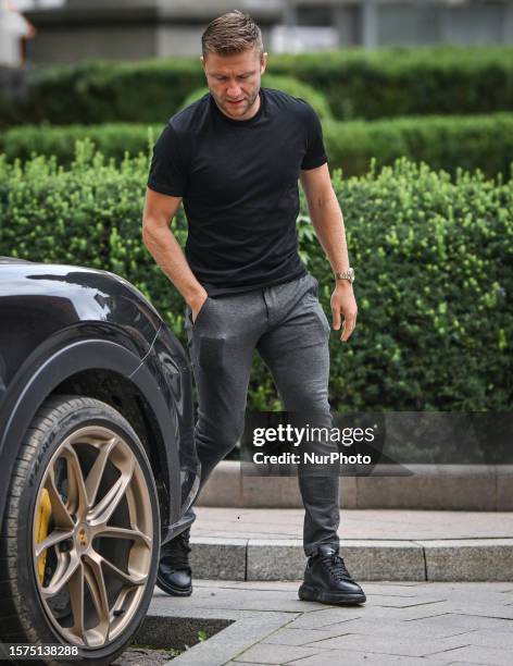 Jakub Blaszczykowski arrives at the Krakow City Office for a meeting with the Mayor of the City, where he receives the 'Honoris gratia' award, which...