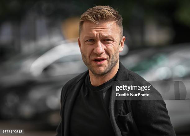 Jakub Blaszczykowski arrives at the Krakow City Office for a meeting with the Mayor of the City, where he receives the 'Honoris gratia' award, which...