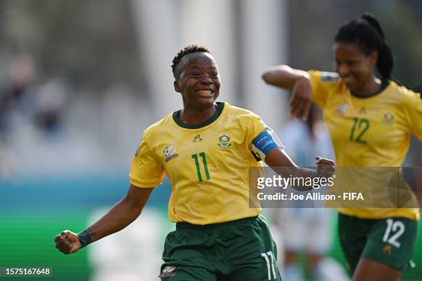 Thembi Kgatlana of South Africa celebrates her team's first goal scored by Linda Motlhalo during the FIFA Women's World Cup Australia & New Zealand...