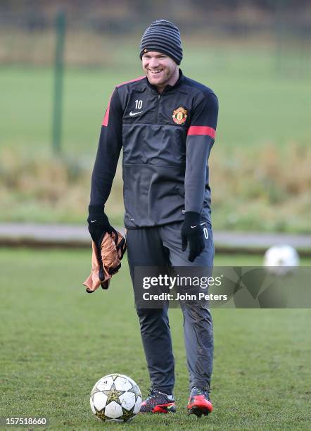 Wayne Rooney of Manchester United in action during a first team training session, ahead of their UEFA Champions League Group H match against CFR 1907...