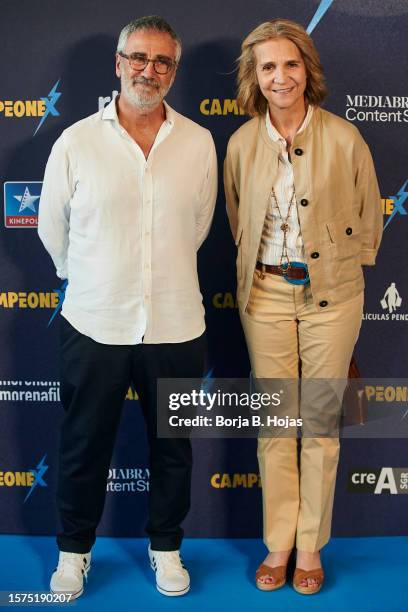 Director Javier Fesser and Elena de Borbon attends the premiere of "Campeonex" at Kinepolis Cinema on July 27, 2023 in Madrid, Spain.