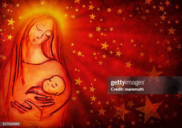 virgin mary and infant jesus - mary moody stock illustrations