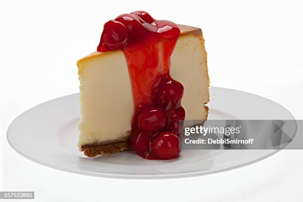 new york cheesecake with cherries - fruit sauce stock pictures, royalty-free photos & images