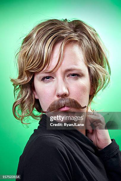 mustache beauty girls - handlebar moustache stock pictures, royalty-free photos & images