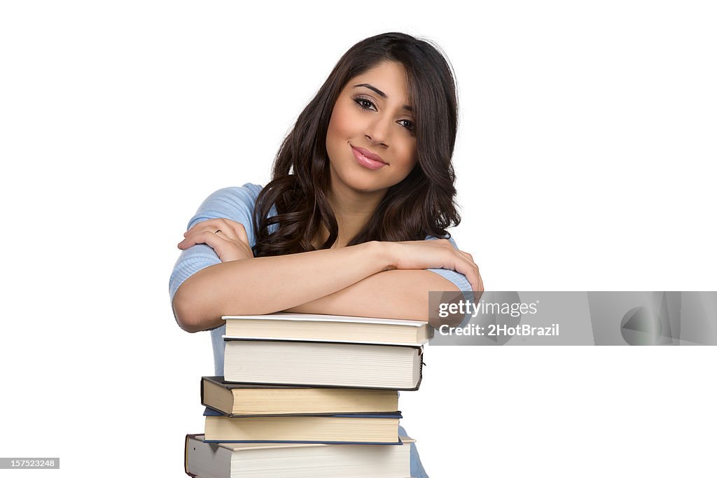 Cute Girl and Stack of Books