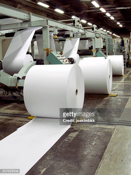 row of paper rolls for print in a printing factory - rolled newspaper stock pictures, royalty-free photos & images