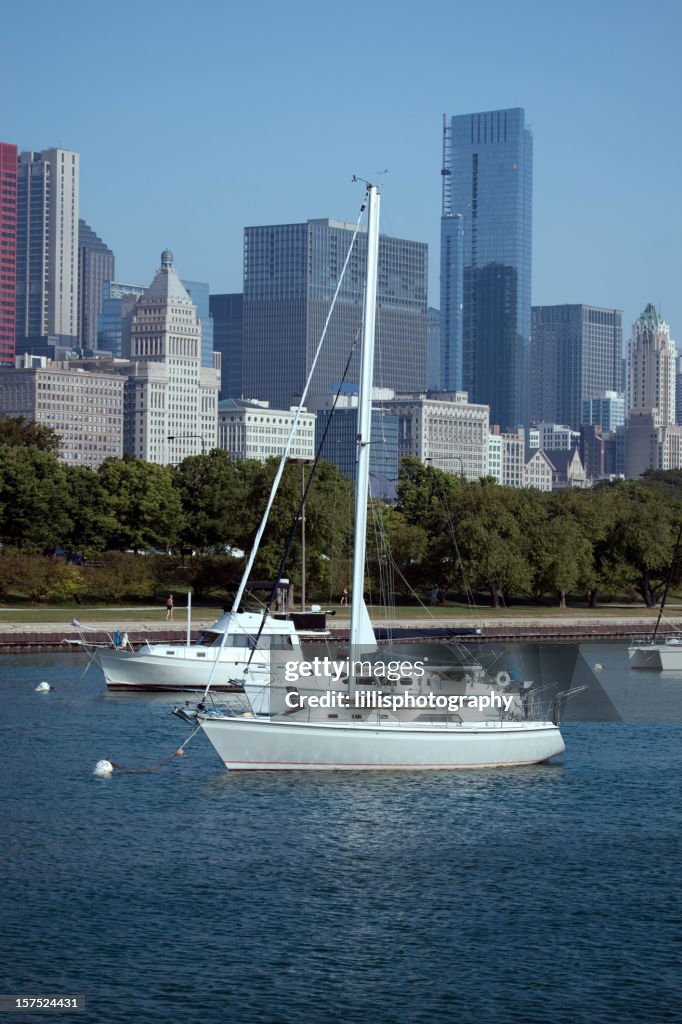 Chicago Skyline and Boats on Lake Michigan