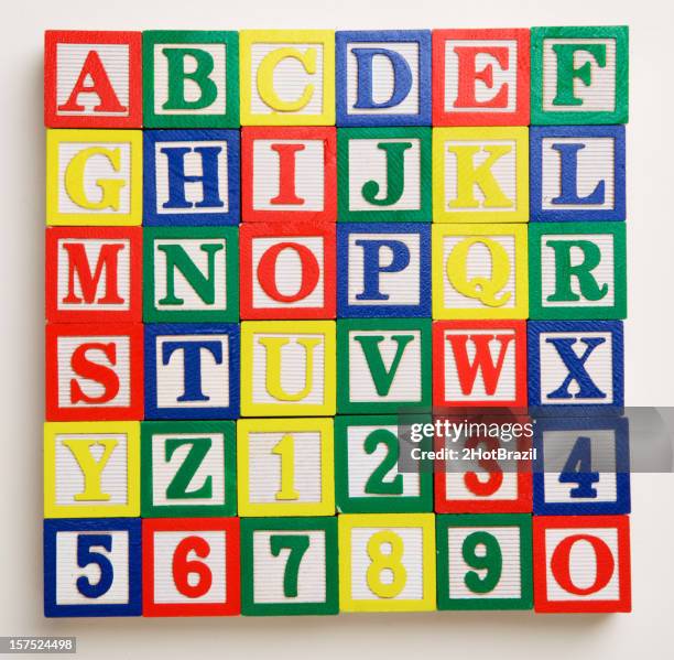 alphabet and numbers blocks xxxl - abc blocks stock pictures, royalty-free photos & images