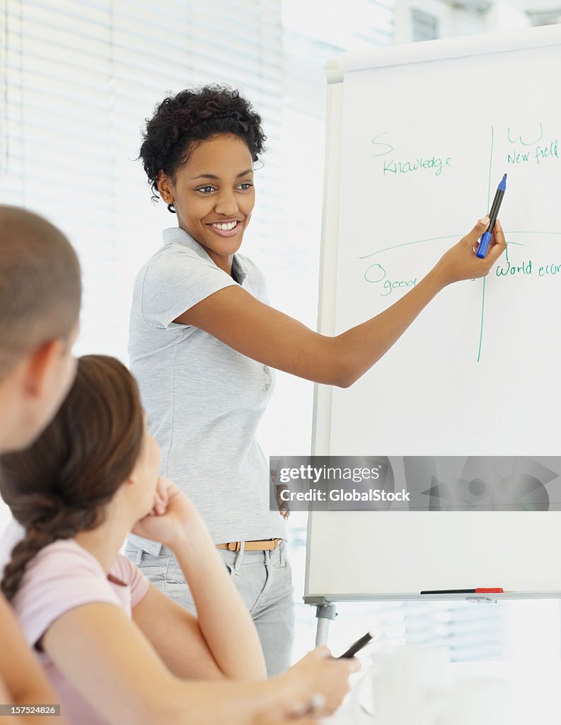 Young woman giving a presentation